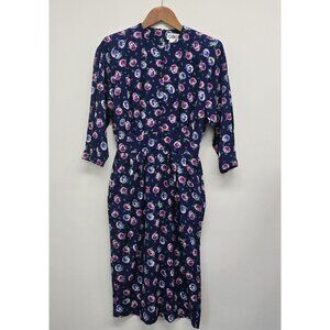 VTG Ciao LTD Floral Dress Womens Sz 4 Decorative Buttons Shoulder Pads Back Zip